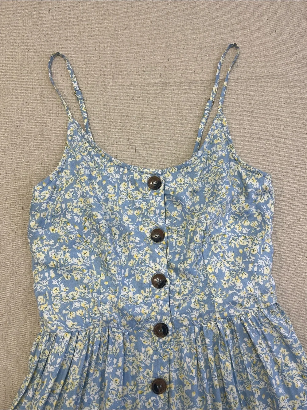 Japra Blue Floral Button Front Midi Dress Pockets Adjustable Straps S - Picture 3 of 13